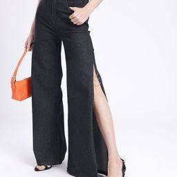 glitchez Women Classic Glam Wide Leg High Slit Jeans-image-19