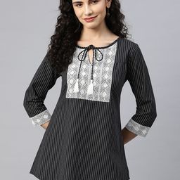 Cottinfab Striped Tie-Up Neck Cotton Top-picture-28