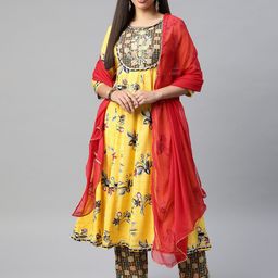 Readiprint Fashions Floral Printed Empire Gotta Patti Kurta with Palazzos & With Dupatta-image-71