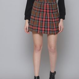 SASSAFRAS Women Brown & Red Plaid Check Mini Skirt-17