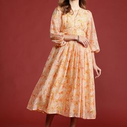all about you Floral Print Puff Sleeve A-Line Midi Dress-image-16