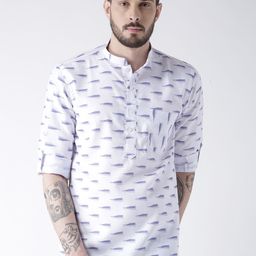 Hangup Men White & Blue Printed Straight Kurta-25