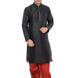 DEYANN Black & Rust Red Dupion Silk Kurta Set-image-85