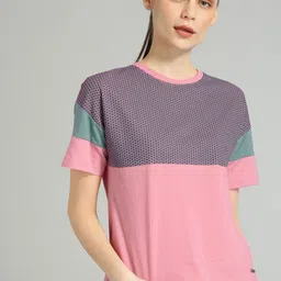 Roadster Women Pink  Blue Printed Round Neck Pure Cotton T-shirt-image-40