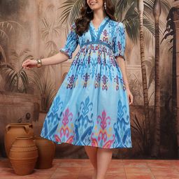 Sangria Abstract Printed Lace Inserts A-Line Ethnic Dress-picture-25