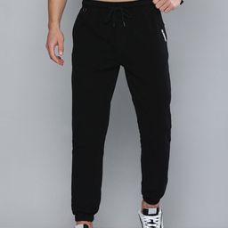 HERE&NOW Men Black Solid Joggers Fit Trousers-picture-25