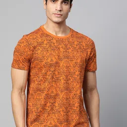 Roadster Men Rust Orange & Black Printed Round Neck T-shirt-image-27