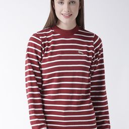 JUMP USA Women Maroon & White Striped Pullover-image-55