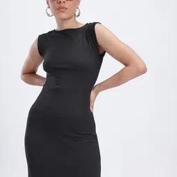 glitchez Boat Neck Slit Back Midi Bodycon Dress-image-76