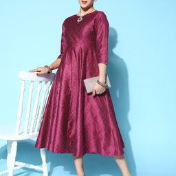 Shae by SASSAFRAS Burgundy Ethnic Print Foil Anarkali Ethnic Dress-picture-13