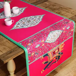 SEJ by Nisha Gupta Pink & Green Printed Table Runner-46