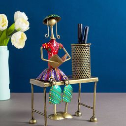 Golden Peacock Gold-Toned Desk Pen Stand Showpieces-45