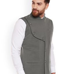 Hypernation Men Grey Nehru Jacket image 3