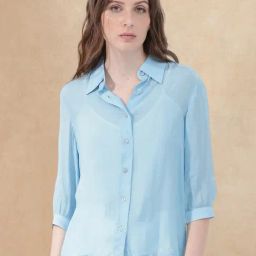 RAREISM Blue Viscose Solid Three-Quarter Sleeves Top-picture-19