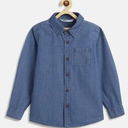 Campana Boys Blue Cotton Self Shirt-image-94