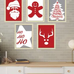 Art Street Beige Synthetic Santa Christmas Bundle Gallery Wall Art - Set of 5-picture-18