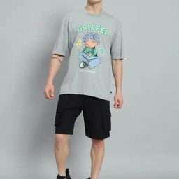 Griffel Grey Cotton Loose Fit Printed Co-Ord Set-image-38