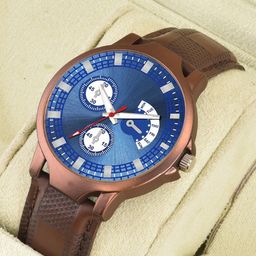 CSAMON Men Embellished Dial & Leather Straps Watch Blue Aeviyo dial 1016 Brown Case-image-49