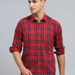 Monte Carlo Red Cotton Regular Fit Checks Shirt-image-37