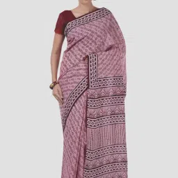 Kalakari India Pink Cotton Printed Saree With Unstitched Blouse-image-55