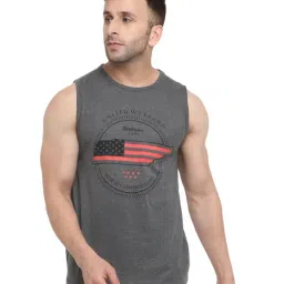 Chkokko Dark Grey Cotton Regular Fit Printed Sports T-Shirt-image-25