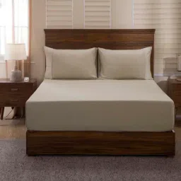 Maspar Beige & White Cotton 300 TC King Bedsheet Set-49