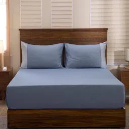 Maspar Blue & White Cotton 300 TC King Bedsheet Set-34