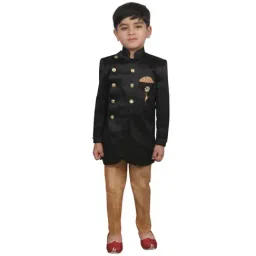 SG Yuvraj Kids Black & Brown Solid Sherwani with Pyjama-image-62