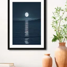 999Store Dark Grey MDF Moon Light with River View Printed Paper Wall Painting - Set of 1-35