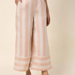 Fabindia White & Pink Linen Striped Culottes-image-23