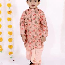 Little Bansi Kids Peach Cotton Printed Kurta Set-image-54