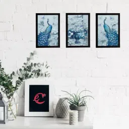 eCraftIndia Set Of 3 Artistic Peacocks Satin Matt Texture UV Art Painting-31