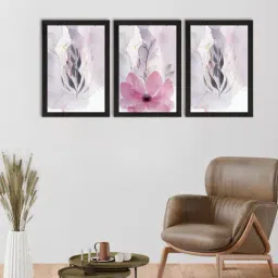eCraftIndia Watercolour Flower Pastel Set of 3 Satin Matt Texture UV Art Painting-48