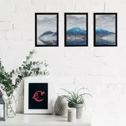 eCraftIndia Set Of 3 Blue Trees and Birds Satin Matt Texture UV Art Painting-8