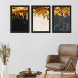 eCraftIndia Marble Effect with Golden Set of 3 Satin Matt Texture UV Art Painting-3