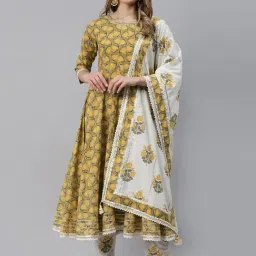 Divena Yellow Cotton Printed Kurta Palazzo with Dupatta Set-10
