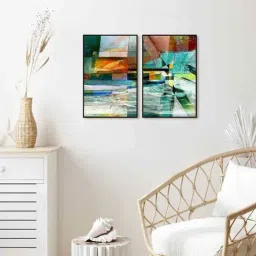 999Store Multicolor Vinyl Wall Painting Panel with Fibre Frame - Set of 2-image-82
