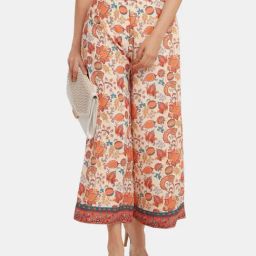 Zink London Beige Printed Regular Fit High Rise Pants-image-37