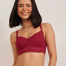 Clovia Maroon Lace Solid Non-Padded Full Cup Wire Free Bralette Bra-picture-21