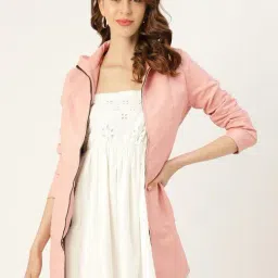 Leather Retail Pink Solid Long Jacket-picture-23