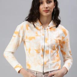 showoffff SHOWOFF White & Yellow Hooded Cotton Crop Sweatshirt-picture-17