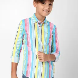 Gas Kids Multicolor Cotton Striped Full Sleeves Shirt-image-67