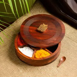 ExclusiveLane Hand Carved Spice Box With Spoon In Sheesham Wood (7 Compartments, 80 ML)-image-41