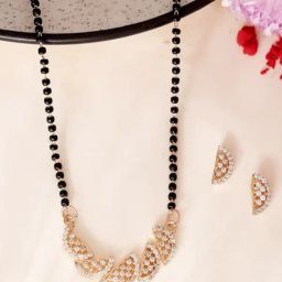 VOJ Rose Gold Adjustable AD Semi Circle Shape Mangalsutra & Earring Sets-32