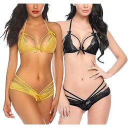 AROUSY Yellow & Black Self Pattern Lingerie Set-image-87