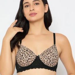 Clovia Beige Polyamide Printed Padded Full Cup Wire Free T-Shirt Bra-31