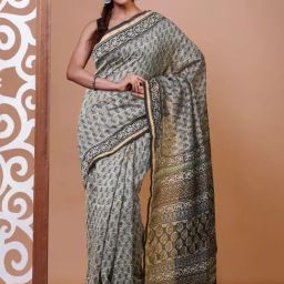 Unnati Silks Grey Printed Saree With Unstitched Blouse-image-19