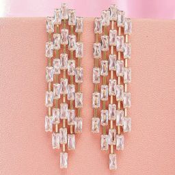 Karatcart Gold Plated Cubic Zirconia Long Drop Earrings-26