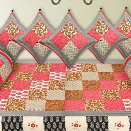 Living Roots Printed Multicolor 300 TC Cotton Single Diwan - Set of 8-image-46
