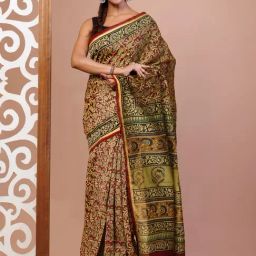 Unnati Silks Green Printed Saree With Unstitched Blouse-picture-3